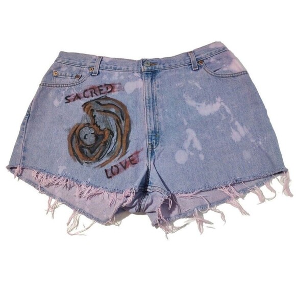 Denim Levi HOT PANTS SHORT Shorts LARGE Cutoff Frayed Hippie Distressed VTG Sz18 - Picture 1 of 8